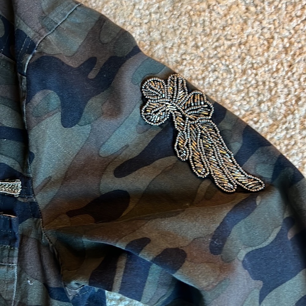 Jolt camouflage Camo green black botton down jacket sequin silver pockets XL - Picture 3 of 7
